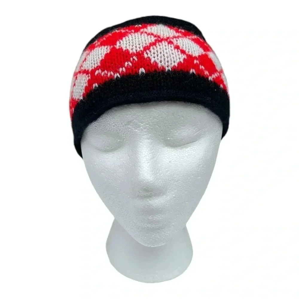 Vintage Knit Reversible Headband Blue Red and White Unisex Ski Snowboarding Snow
